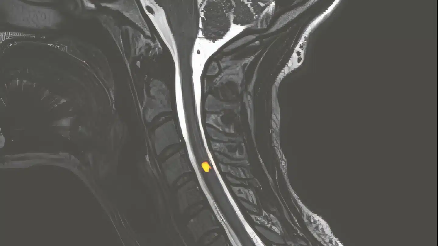 MRI scan showing spinal cord and nerves